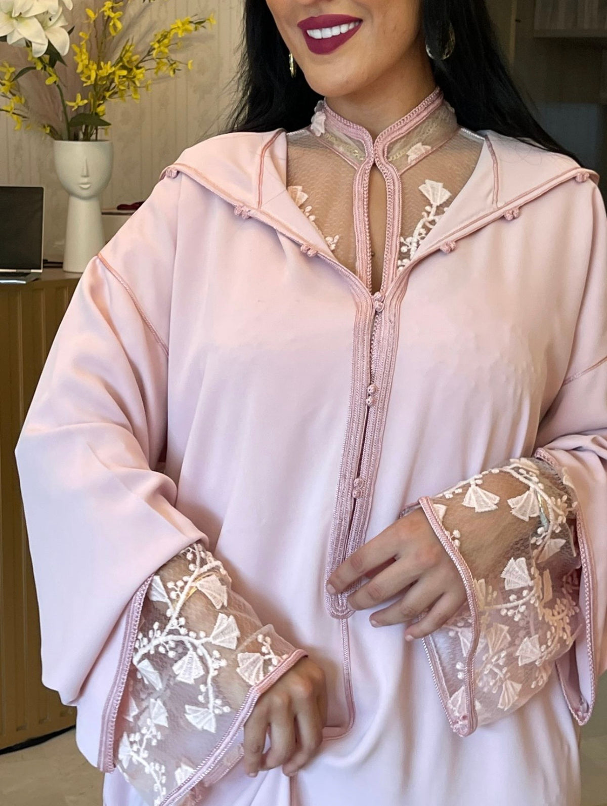 Soft pink embroidered